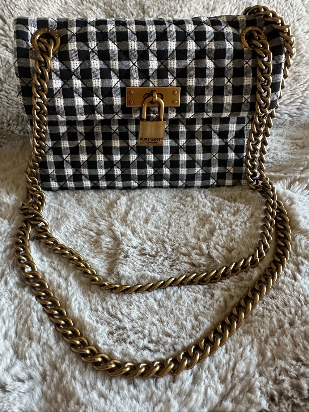Kurt Geiger London Gingham Quilted Chain Shoulder Crossbody Bag